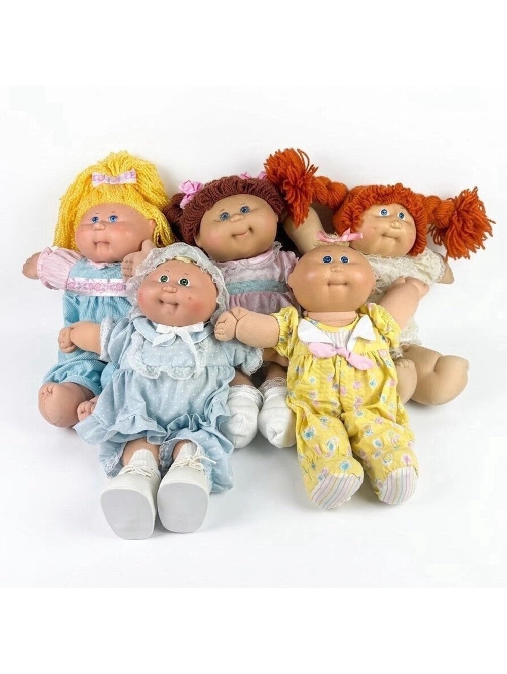 Vintage 1980s Cabbage Patch Kids Dolls Lot of 5 Coleco Yarn Hair Clothes Shoes⁠